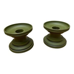 Vintage Avocado Green Pedestal Candle Holders Set of 2 Painted MCM 70s